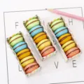 Kreatives buntes Makronen Radiergummi Set süße Schreibwaren für Schüler und Kinder - Box mit 5 Radiergummis / Mehrfarbig