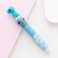 Cute 10-color cartoon dinosaur ballpoint pen multi-color press stationery for students. - Blue Dinosaur