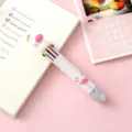 Cute 10-color flamingo ballpoint pen, cartoon multi-color press pen variant with pink theme. - White Rod & White Bird