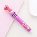 Cute 10-color multi-color press ballpoint pen with cute dinosaur topper for students stationery. - Pink Dinosaur