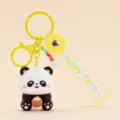 Cute cartoon panda keychain with yellow strap and metal ring, perfect cute bag pendant gift. - Yellow