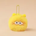 Porte-clés mignon boule peluche jaune monstre duveteux pendentif de sac adorable - Tête de Chat Gros Yeux [Jaune]