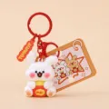 Mignon lapin pop-corn porte-clés animal mignon pendentif sac anneau en métal rouge 1pc - Blanc