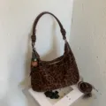 Sac Bandoulière Hobo Imprimé Léopard Marron Vintage Daim Femme Mode Automne Chic - Avec Charme / Imprimé léopard