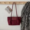 Μπορντό τσάντα ώμου με πουά, κομψή casual γυναικεία τσάντα tote για καθημερινή χρήση. - Κόκκινο