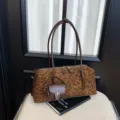 Leopard print suede shoulder bag casual retro bowling bag underarm bag with small pouch - Vintage Leopard