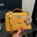 Borsa a tracolla intrecciata gialla elegante borsa a mano donna moda autunnale stile casual - Stile Con Ciondolo / Giallo