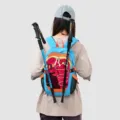 Colorful outdoor mountaineering backpack variant with trekking poles for travel hiking casual use. - Blue Orange Patchwork