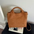 Brown woven tote bag stylish casual shoulder underarm bag large capacity commuter handbag. - Tan