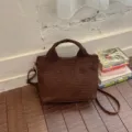 Bolso tote de cuero tejido marrón, bolso de hombro casual y elegante para el trabajo. - Caqui Oscuro