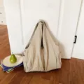 Bolso tote de lona a cuadros beis, gran capacidad bolso de hombro informal para la escuela. - Caqui
