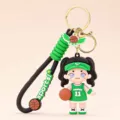 Porte-clés mignon de fille de basket-cartoon, pendentif de sac en PVC pour cadeaux charmants. - Bébé basket - [Tenue verte, cheveux noirs]