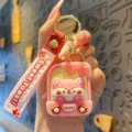 Carino Shiba Inu Toast Portachiavi Silicone Cartone Animato Ciondolo Borsa Chiave Auto - Pane Tostato alla Fragola / Rosa