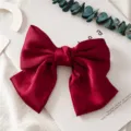 Elegante rode satijnen strik haarspeld voor vrouwen, grote vintage haarclip dagelijks. - Veerclips / Wijnrood (D-024)