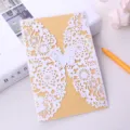 Elegant laser cut white wedding invitation with intricate butterfly and floral patterns - Hollow Butterfly Floral Style (款式一) / White