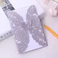 Elegant silver laser-cut pearlescent paper invitation card featuring butterfly pattern. - Hollow Butterfly Floral Style (款式二) / Silver Gray