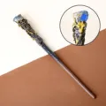 Handcrafted magic wand with natural blue crystal raw stone and detailed owl carving - Lapis Lazuli