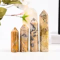 Natural crazy lace agate hexagonal crystal pillars set of four in different heights - Crazy Lace Agate / 5-6cm