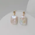 Orecchini in argento 925 dorato con perle d'acqua dolce barocche quadrate stile minimal - Orecchini Quadrati Irregolari (5064) / Oro