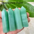 Natural green aventurine hexagonal crystal pillars held in hand, polished finish - Green Aventurine Pillar / 5-6cm