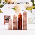 Set of four natural red hematoid quartz points with six-sided polished facets - Red Hematoid Quartz Pillar / 5-6cm