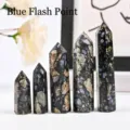 Polished natural blue flash crystal hexagonal single-point columns in five sizes - Blue Amphibole / 5-6cm