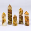 Set of natural yellow crystal hexagonal single-point pillars for gemstone collection - 5-6cm / Tiger Skin Smelted Stone