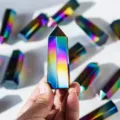 Iridescent rainbow coated natural crystal pillar hexagonal point for healing and decor. - 5-6cm / Electroplated Black Obsidian Pillar