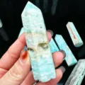 Natural polished hexagonal single pointed light blue crystal wand for healing crystals - 7-8cm / Hemimorphite Wand