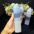 Polished natural blue striped crystal pillar, hexagonal single point healing wand - Variscite Pillar / 7-8cm