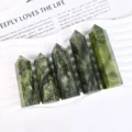Natural green crystal wands, hexagonal single point pillars for meditation and decor - Green Mica Column / 8-9cm
