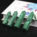 Polished malachite-patterned hexagonal single point crystal columns for home decor - Synthetic Malachite Pillar / 8-9cm