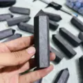 Natural dark grey hexagonal crystal wand single point polished healing gemstone - Shungite Pillar / 8-9cm