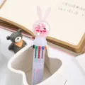 Cartoon 10-Farben Mehrfarbiger Kugelschreiber mit Glitzer Hase Topper für Schuler Geschenke. - Rosa Kaninchen