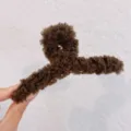 Brown plush hair claw clip fluffy lambswool hair catch winter sweet retro hair styling accessory for women. - Coffee
