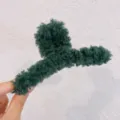 Dark green plush hair claw clip, large fluffy shark clip for women and girls autumn winter styling. - Grey Green