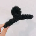 Black plush hair claw clip, cozy fuzzy lamb wool hair catch for women autumn winter daily use. - Black