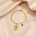 Gold stainless steel hamsa hand bracelet with evil eye charm for women daily fashion jewelry - 6 Evil Eyes Style