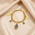 Gold layered Hamsa hand evil eye charm bracelet stainless steel jewelry for women style - Evil Eye Style
