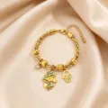 Gold stainless steel Hamsa hand evil eye charm bracelet detail shot, elegant fashion jewelry. - 5 Evil Eyes Style
