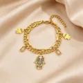 Stainless steel double layer gold Hamsa hand evil eye bracelet for women fashion jewelry detail view - 3 Evil Eyes Style