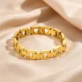Men's titanium steel gold plated chain bracelet, trendy hip hop geometric link style. - Hollow Cube Style (7)