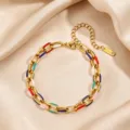 Colorful enamel paperclip chain bracelet for women, trendy stainless steel fashion jewelry. - Colorful Enamel Bracelet