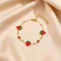 Gold Plated Stainless Steel Strawberry Pendant Bracelet Cute Red Fruit Charm Jewelry - Strawberry Pendant Style / Gold