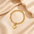 Gold stainless steel heart pendant OT buckle bracelet, simple and stylish titanium steel. - Heart Pendant Chain (1) / 20cm / Gold
