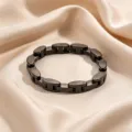 Men black titanium steel chain bracelet, cool hip-hop style fashion jewelry for daily wear. - Smooth Surface Style (3) / Black