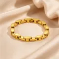 Gold titanium steel chain bracelet, stylish 18K gold-plated hip-hop jewelry for men. - Striped Style (4) / Gold