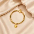 Gold stainless steel heart pendant toggle clasp bracelet, minimalist geometric box chain wrist jewelry. - Heart Pendant Box Chain (2) / 20cm / Gold