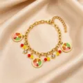 Gold stainless steel fruit charm bracelet with colorful enamel slice beads for women chic jewelry - Watermelon Charm Style / Gold