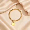 Gold stainless steel heart pendant OT toggle bracelet for women, stylish minimalist chain. - Heart Pendant Round Box Chain (3) / 20cm / Gold